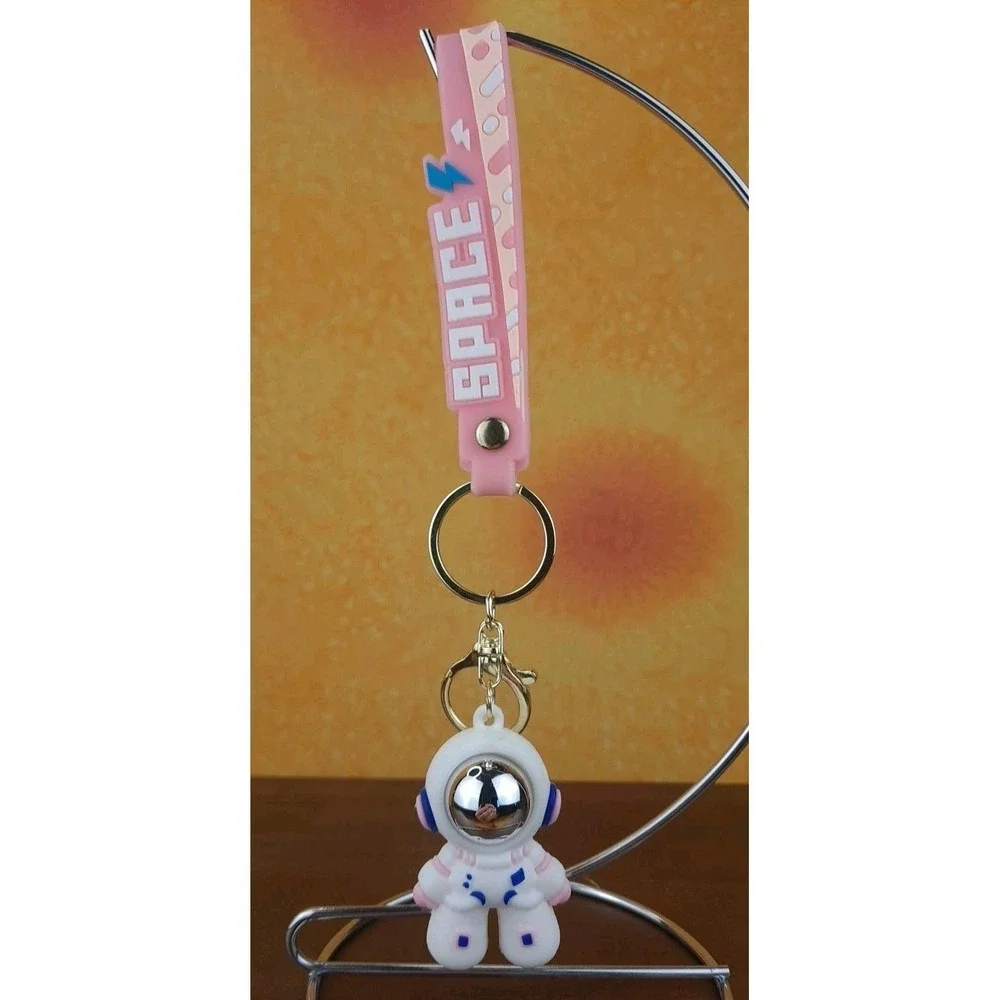 Space‎ Astronaut Keychain Backpack Clip PVC Silver Reflective Face Pink & Purple